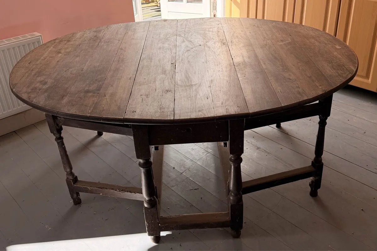 Antique heavy wooden fold out table - Image 1