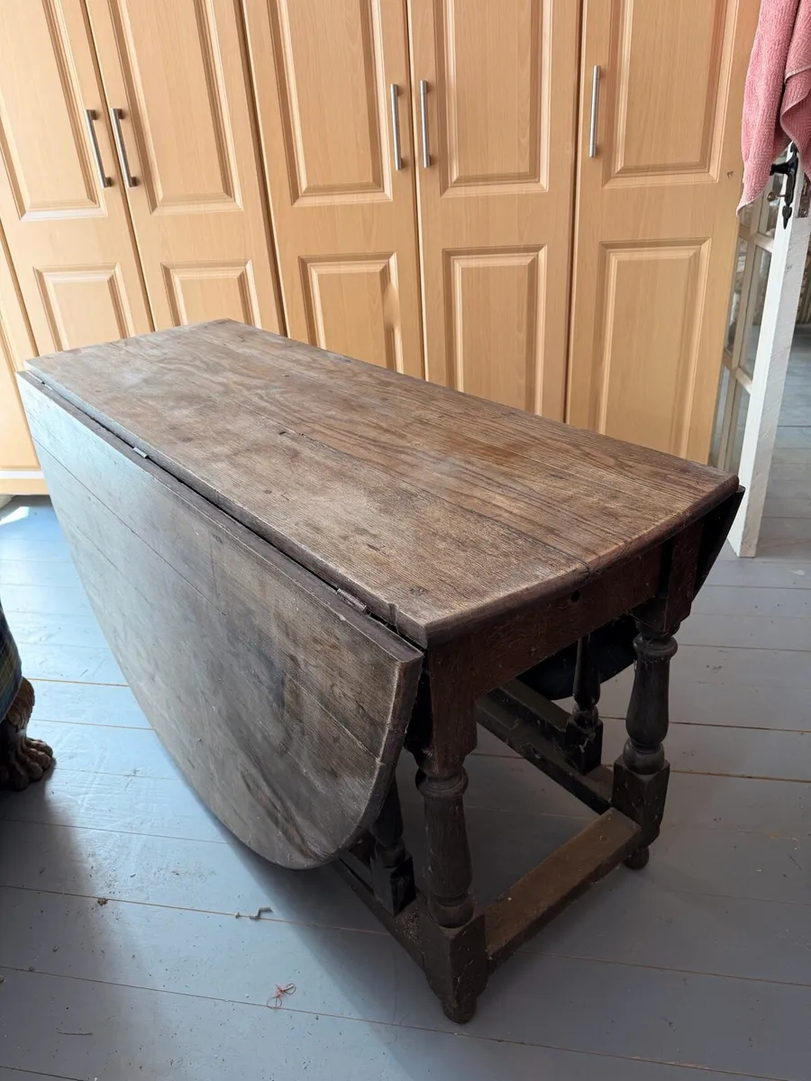 Antique heavy wooden fold out table - Image 2