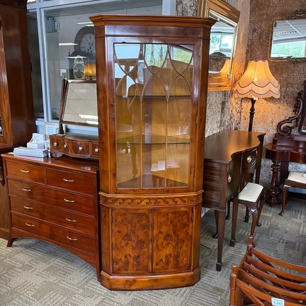 Fabulous yew burr curved corner unit