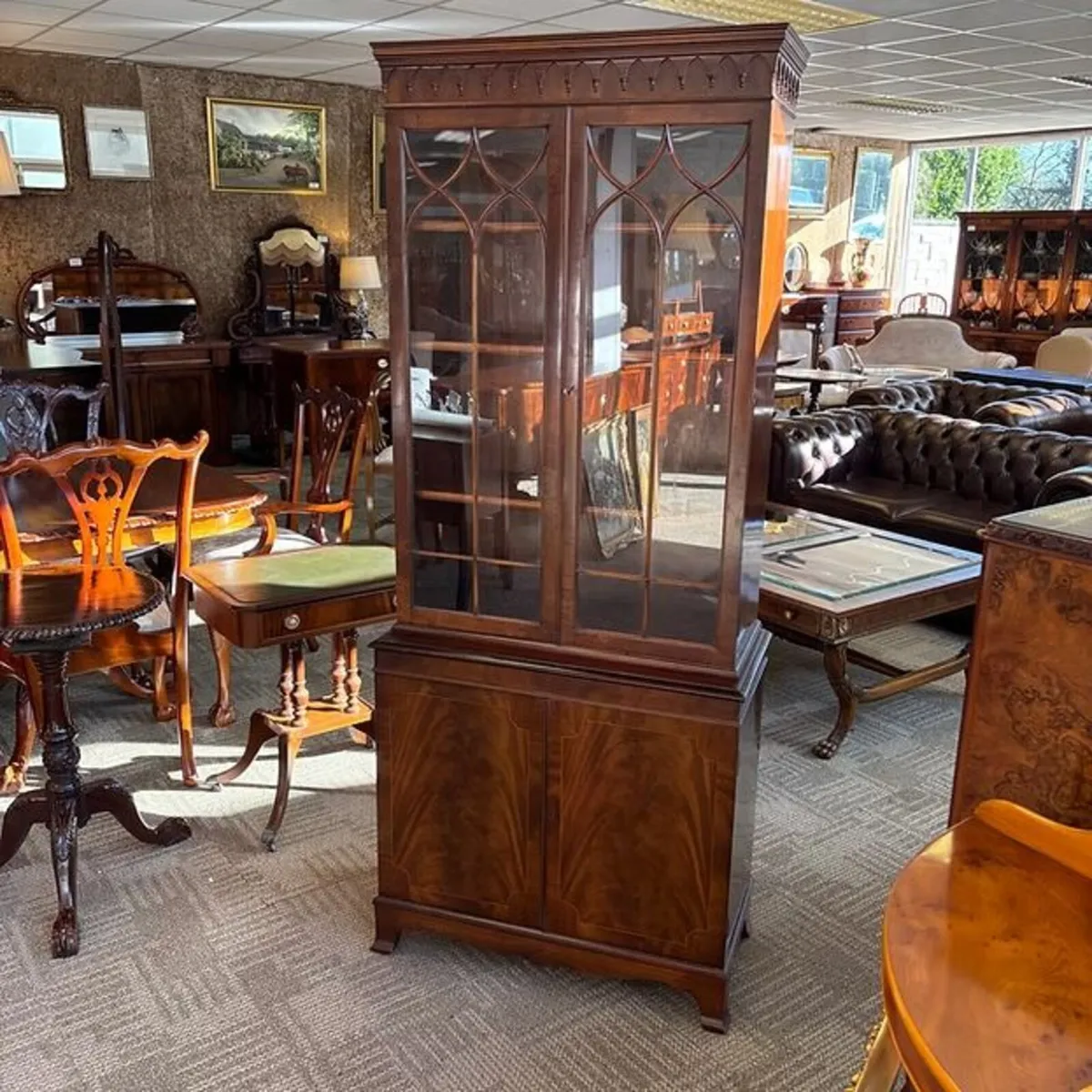 19th century style mahogany bookcase with glazed u