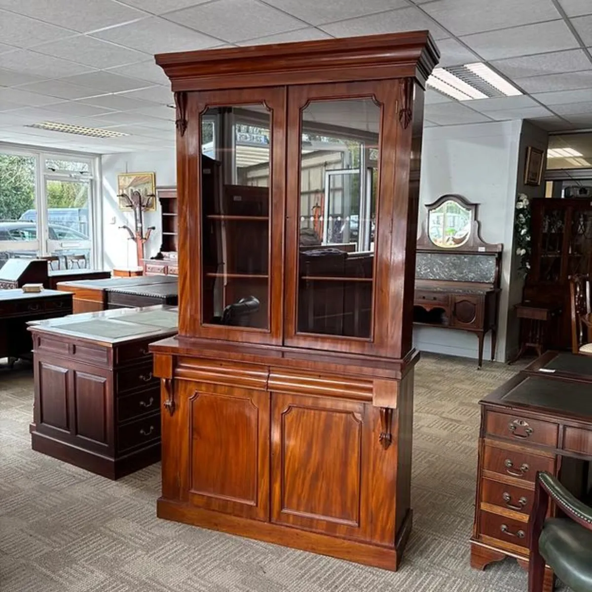 18th century burled walnut bookcase cabinet