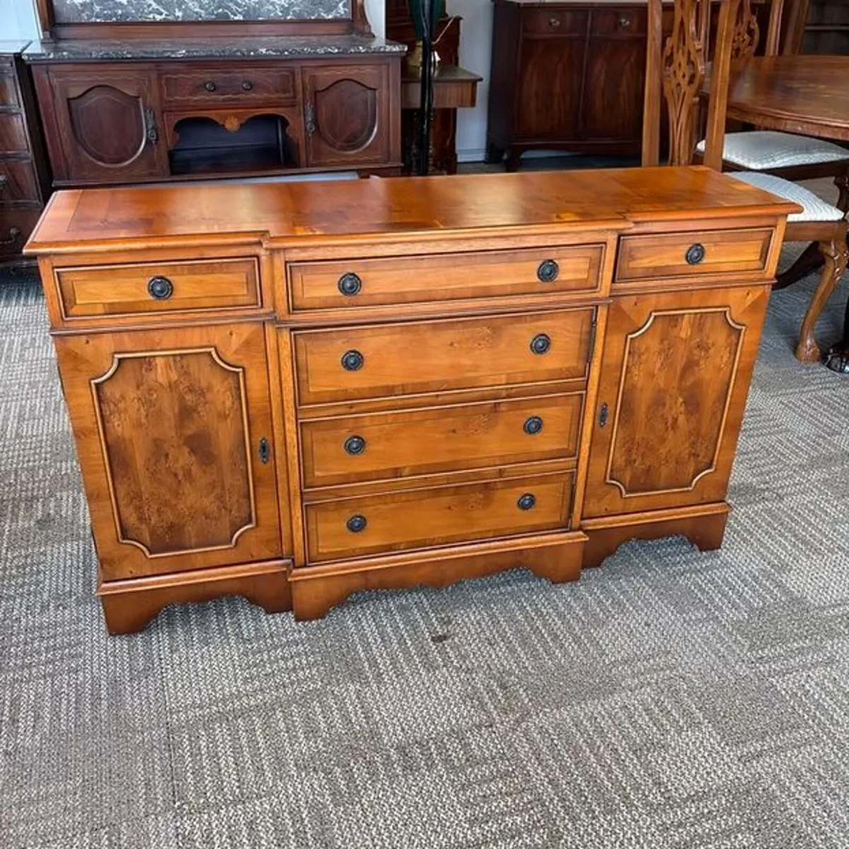 Fabulous yew wooden breakfront sideboard