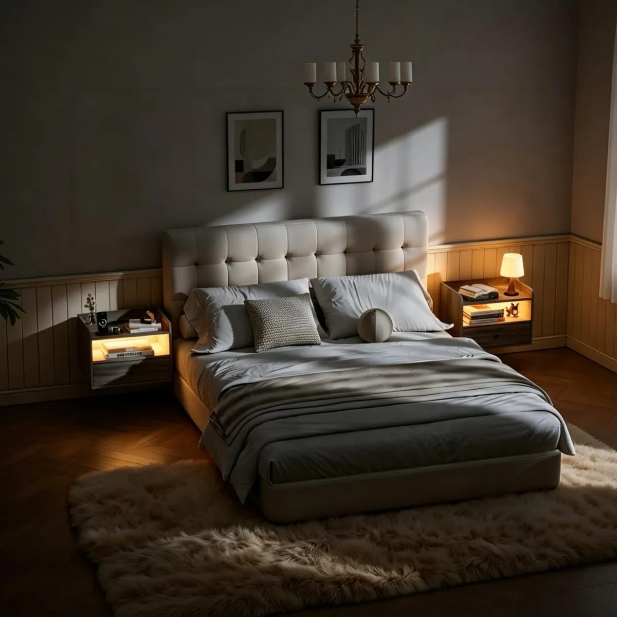 Bedside Table Set of 2 with LED and Charging - Image 2