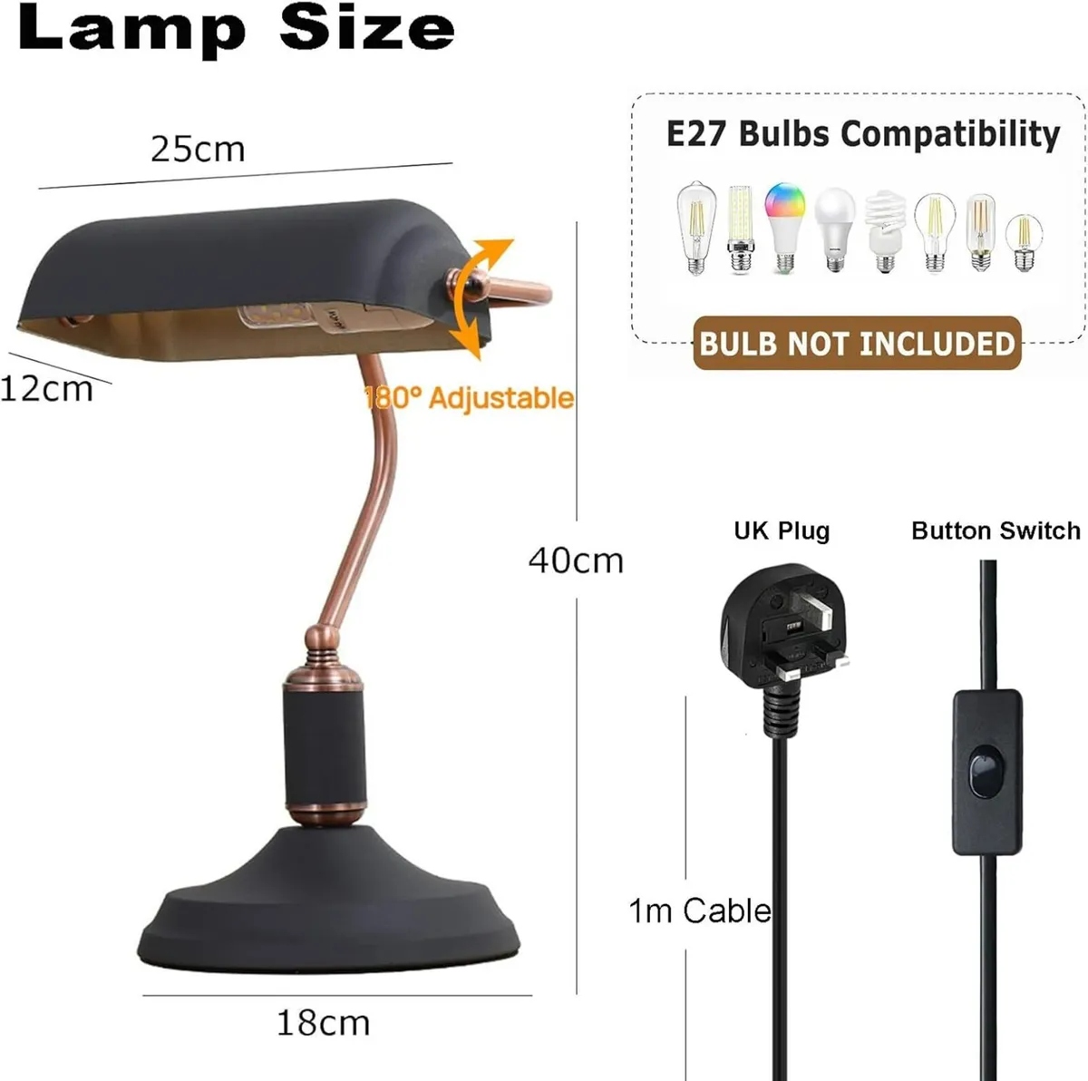 Vintage Industrial Desk Lamp Black Metal Shade - Image 2