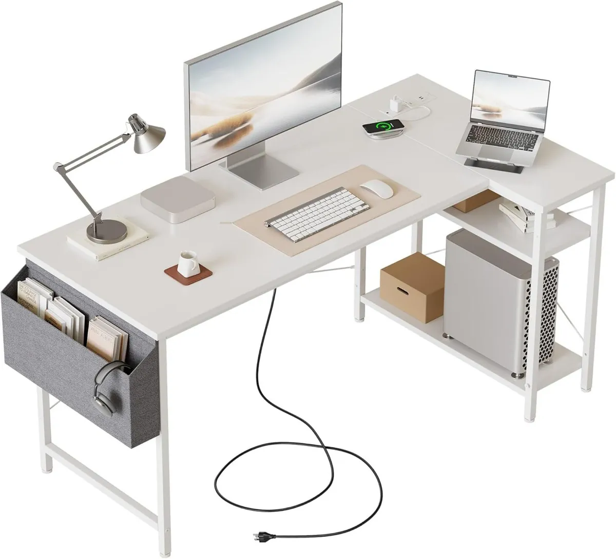 Small L Shaped Desk with Power Outlets 120x70 cm - Image 1