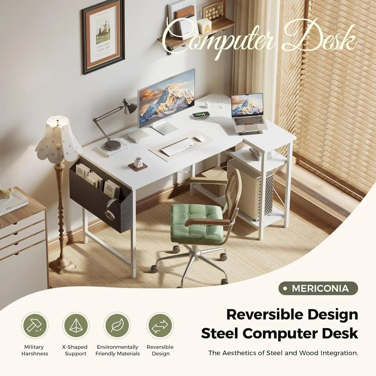 Small L Shaped Desk with Power Outlets 120x70 cm - Image 3