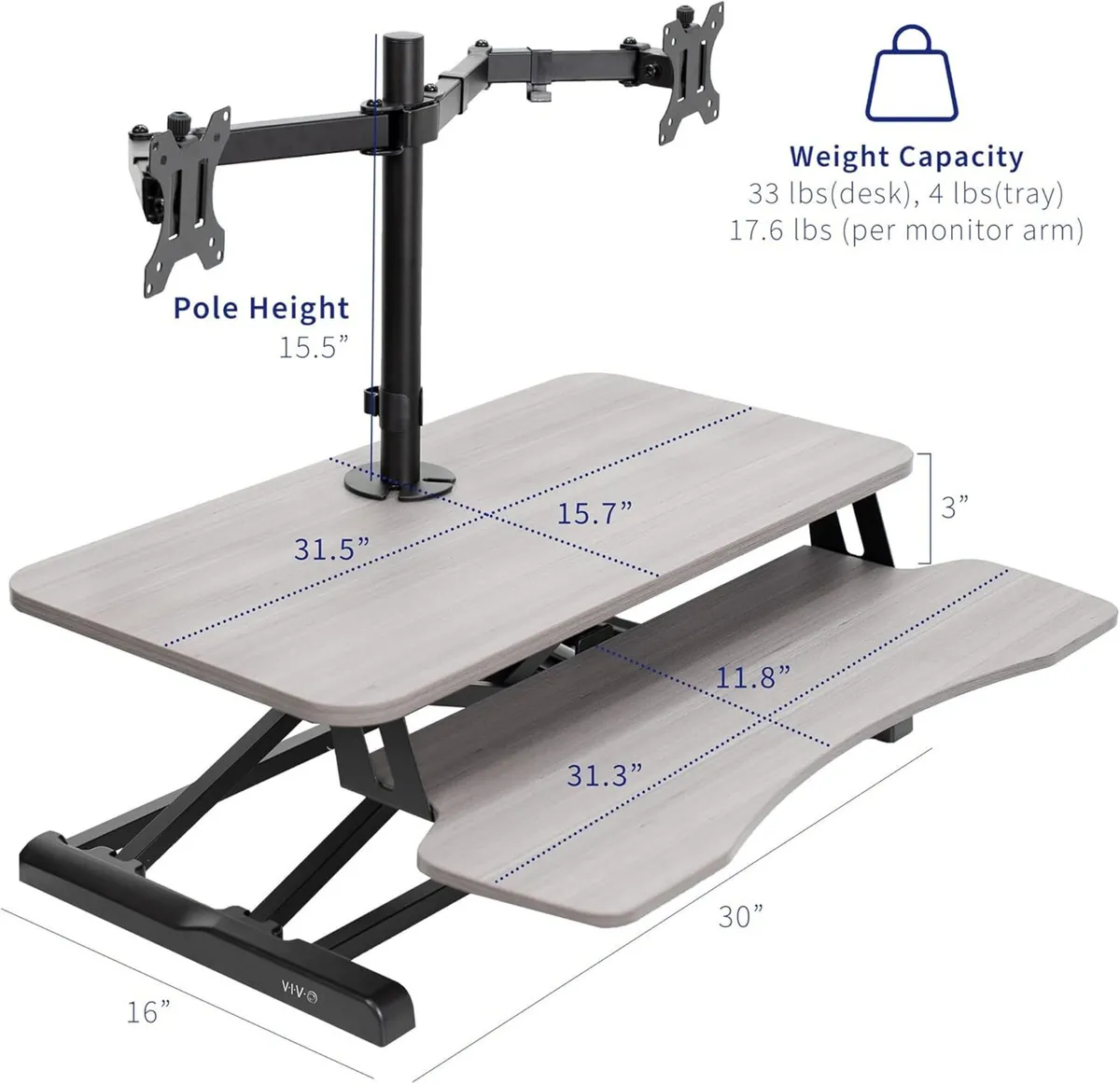 Height Adjustable 81cm Standing Desk Converter - Image 3