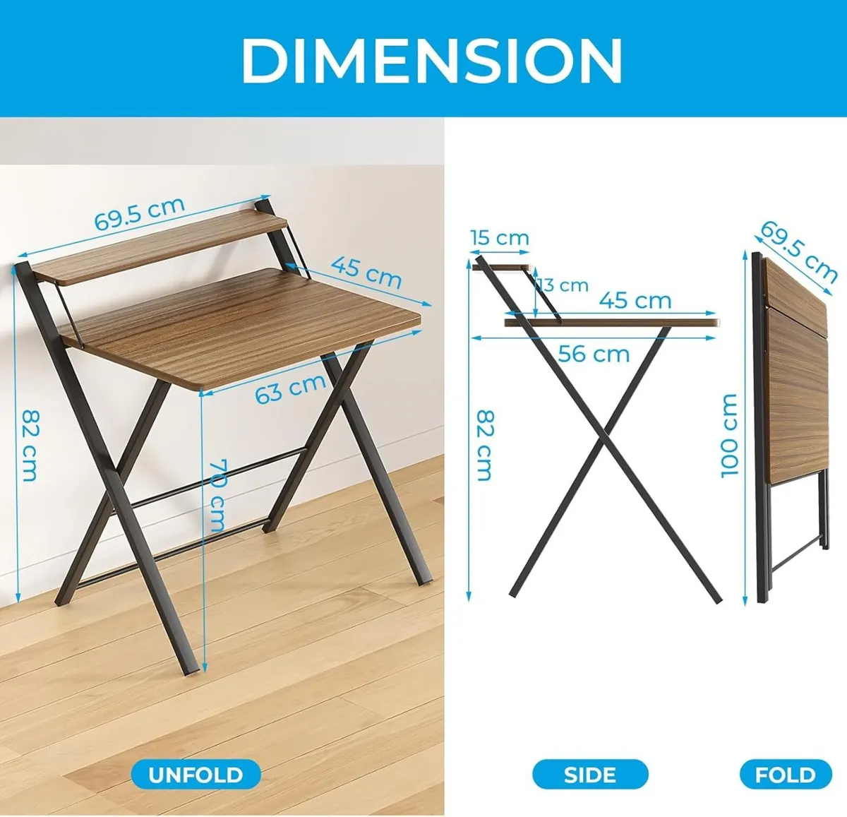 Foldable Desk No Assembly Required Small with - Image 3