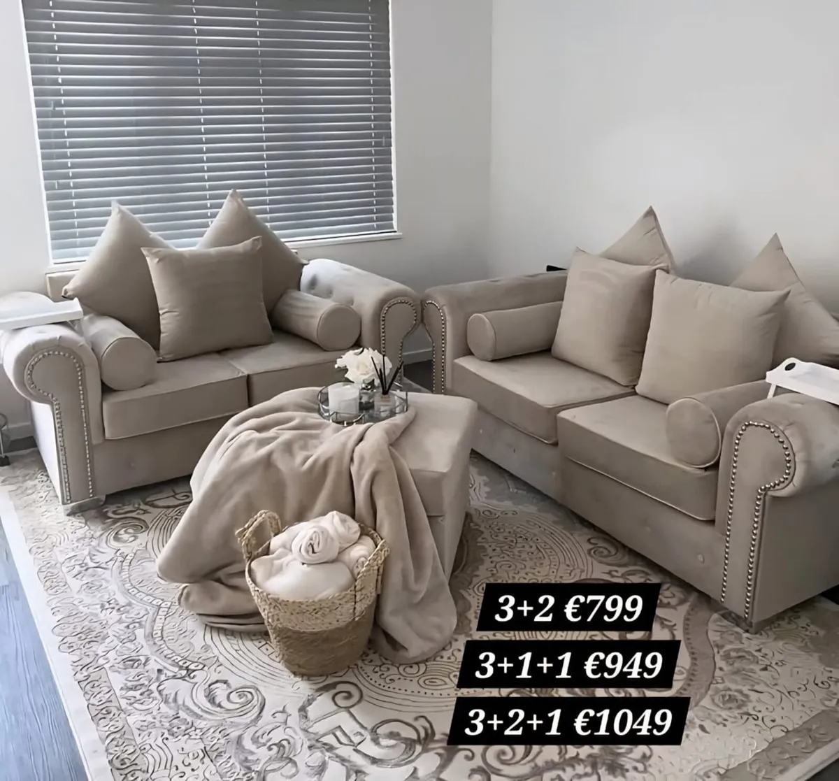 Olympia Grey & Cream Chesterfield Fabric Sofa - Image 2