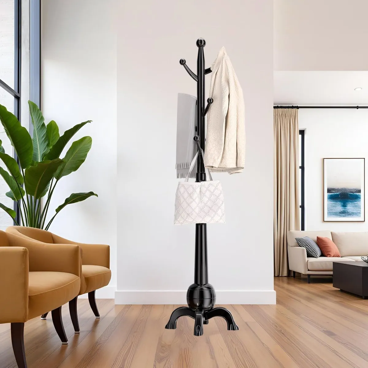 Free Standing Coat Stand with Sturdy Base Wood - Image 1