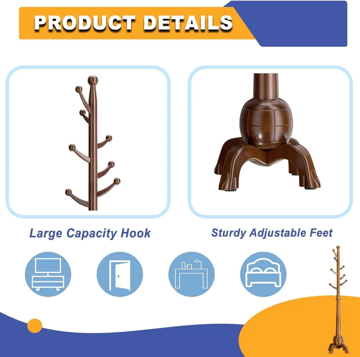 Free Standing Coat Stand with Sturdy Base Wood - Image 3
