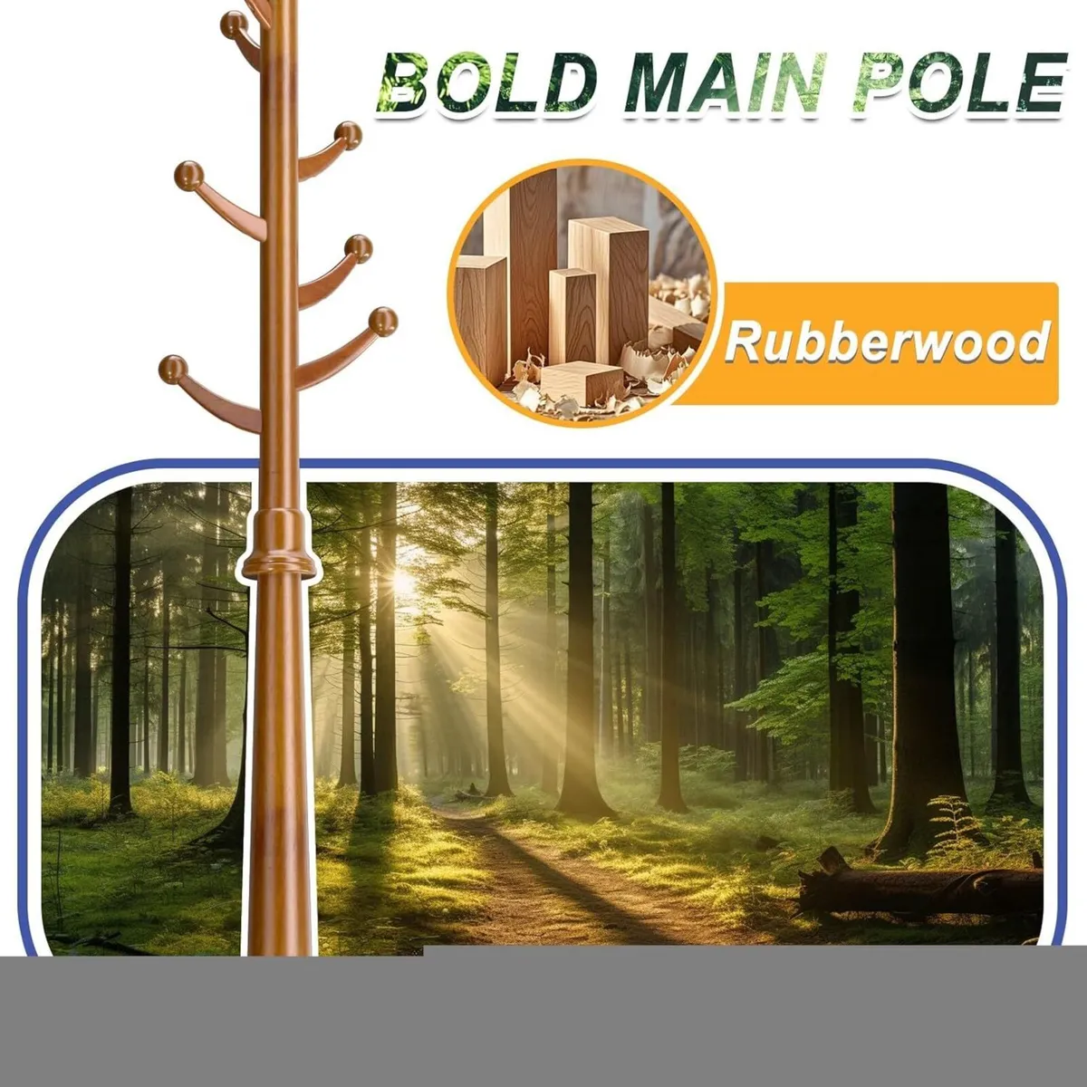 Free Standing Coat Stand with Sturdy Base Wood - Image 4