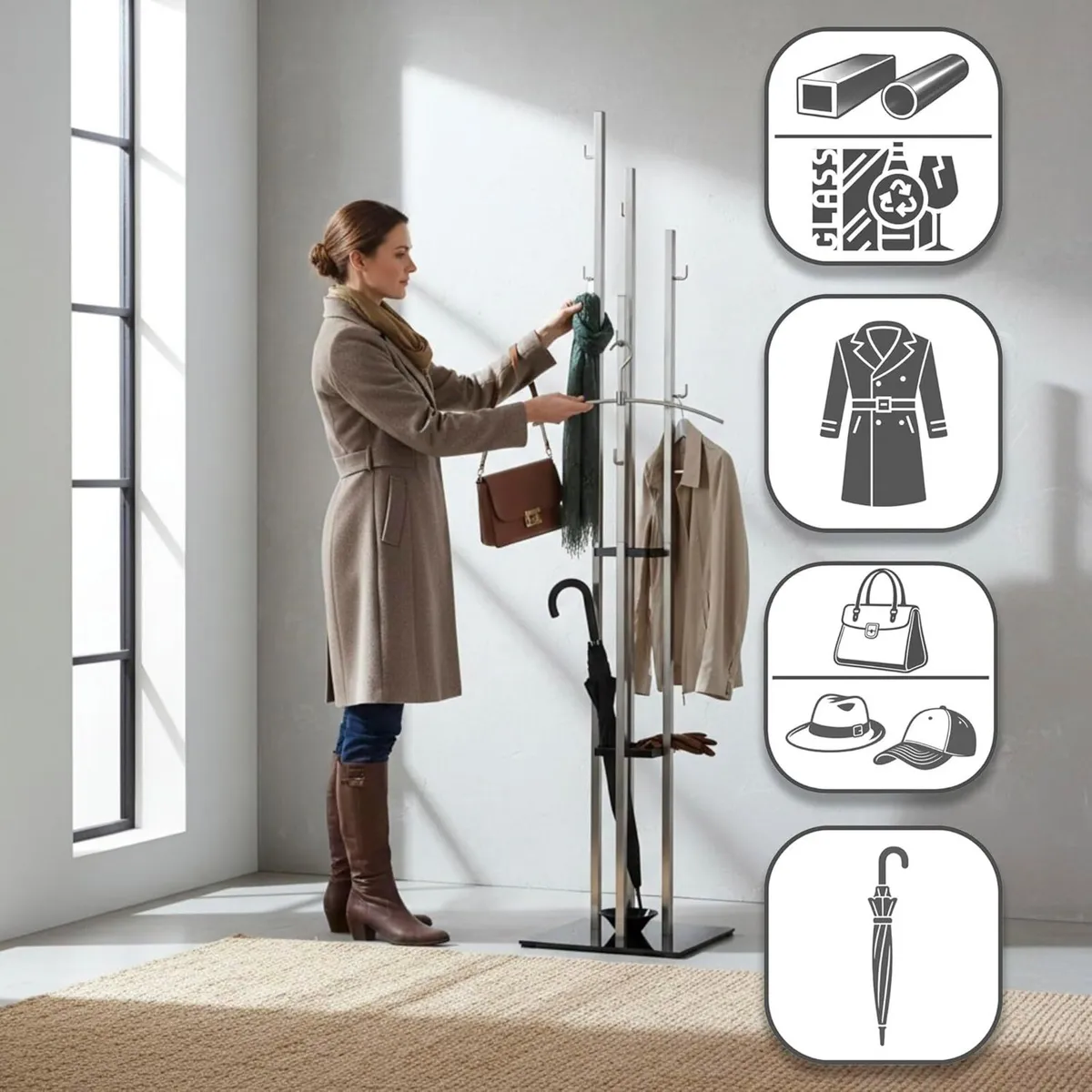 Hall-Tree Stainless Steel Look Black Metal - Image 3