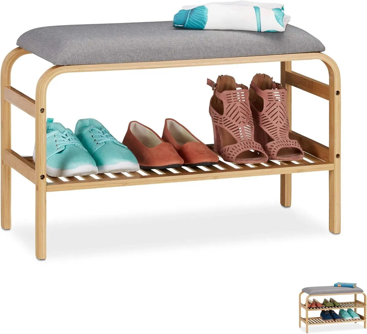 Bamboo Shoe Bench 3 Pairs of Footwear Hallway - Image 1