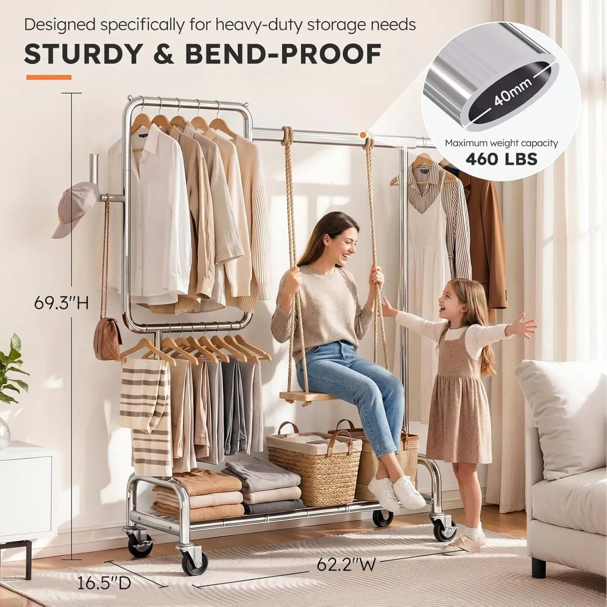 Heavy Duty Clothes Rail 200KG Black Metal Rack - Image 2