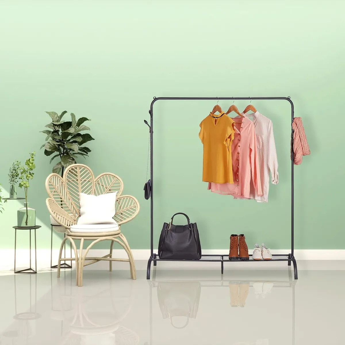 Coat Rack Metal Shoe Bag Shelf 6 Hooks Clothes - Image 2