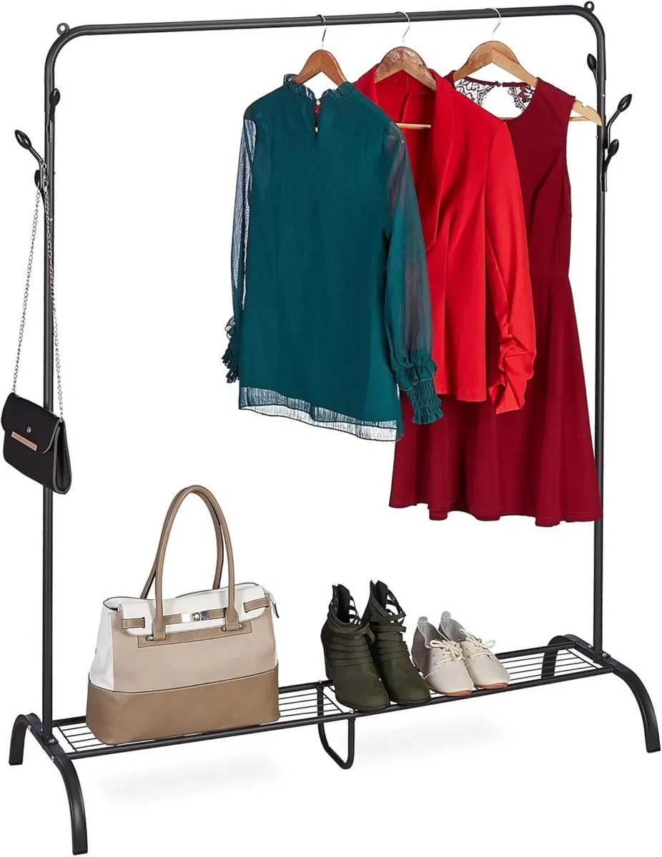 Coat Rack Metal Shoe Bag Shelf 6 Hooks Clothes - Image 1