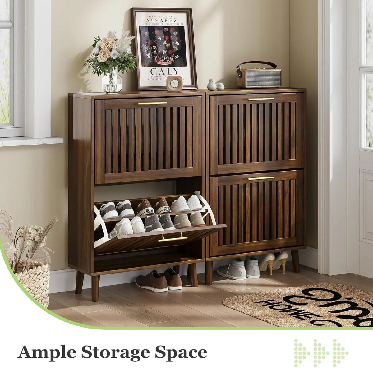 Shoe Cabinet Storage for Entryway Slim with Metal - Image 3