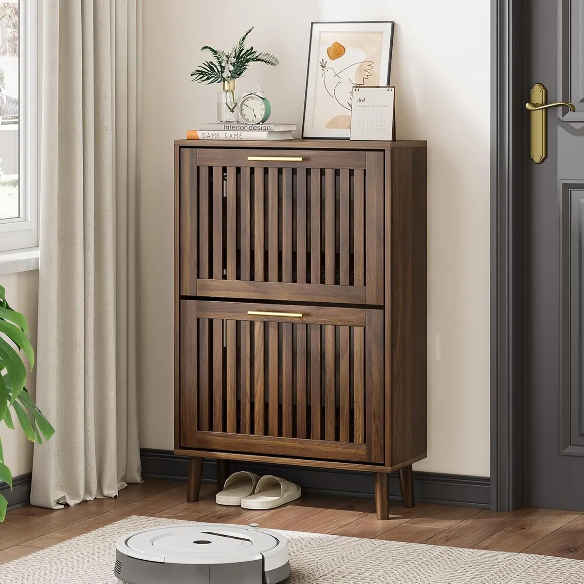 Shoe Cabinet Storage for Entryway Slim with Metal - Image 1