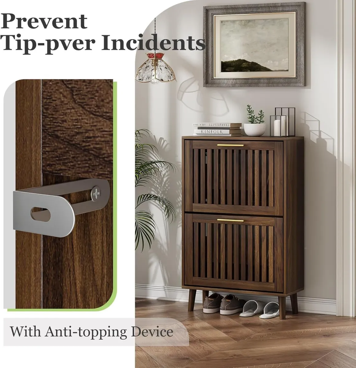 Shoe Cabinet Storage for Entryway Slim with Metal - Image 4