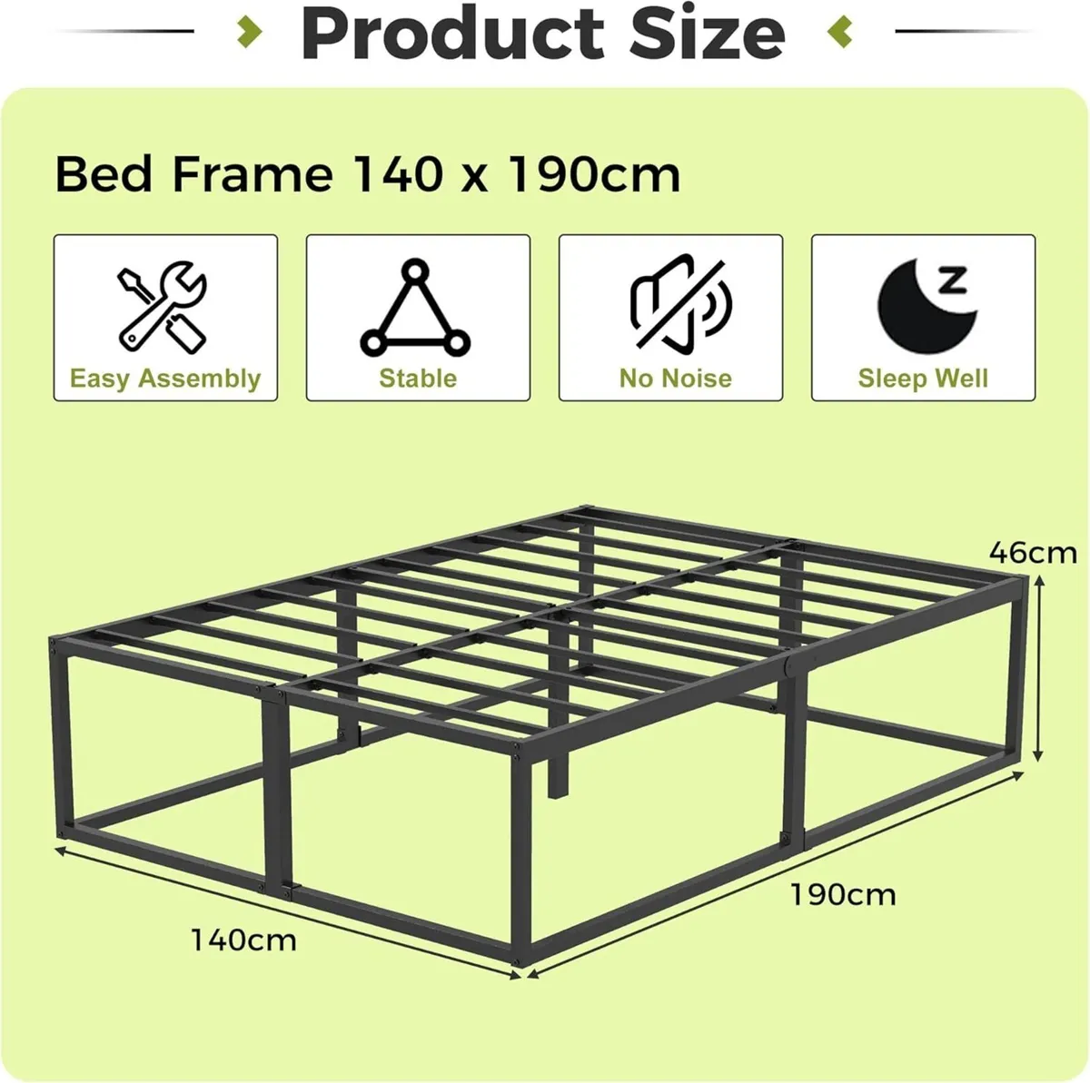 46 cm High Metal Bed Frame 140x190 Heavy Duty - Image 2