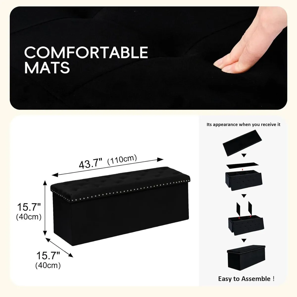 ZASTION Black Storage Ottoman Bench for Bedroom - Image 3