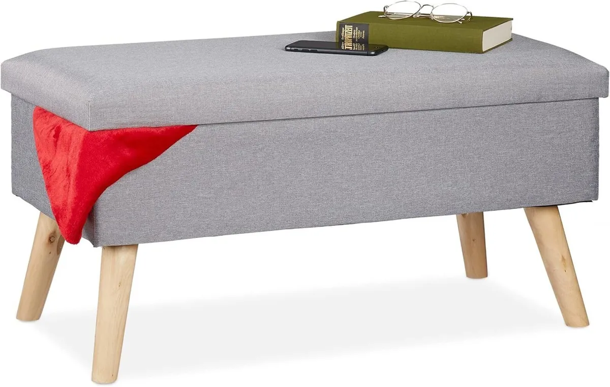 Storage Ottoman Padded Seat Bench Wooden Legs for - Image 1
