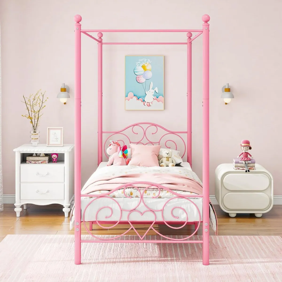 Single Canopy Bed Frame Platform 90x190cm Size - Image 1