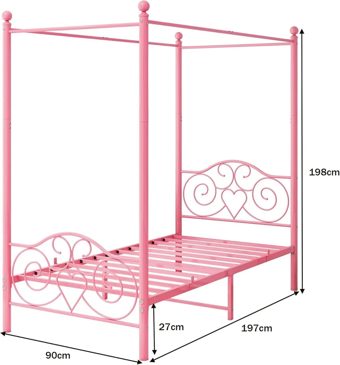 Single Canopy Bed Frame Platform 90x190cm Size - Image 2