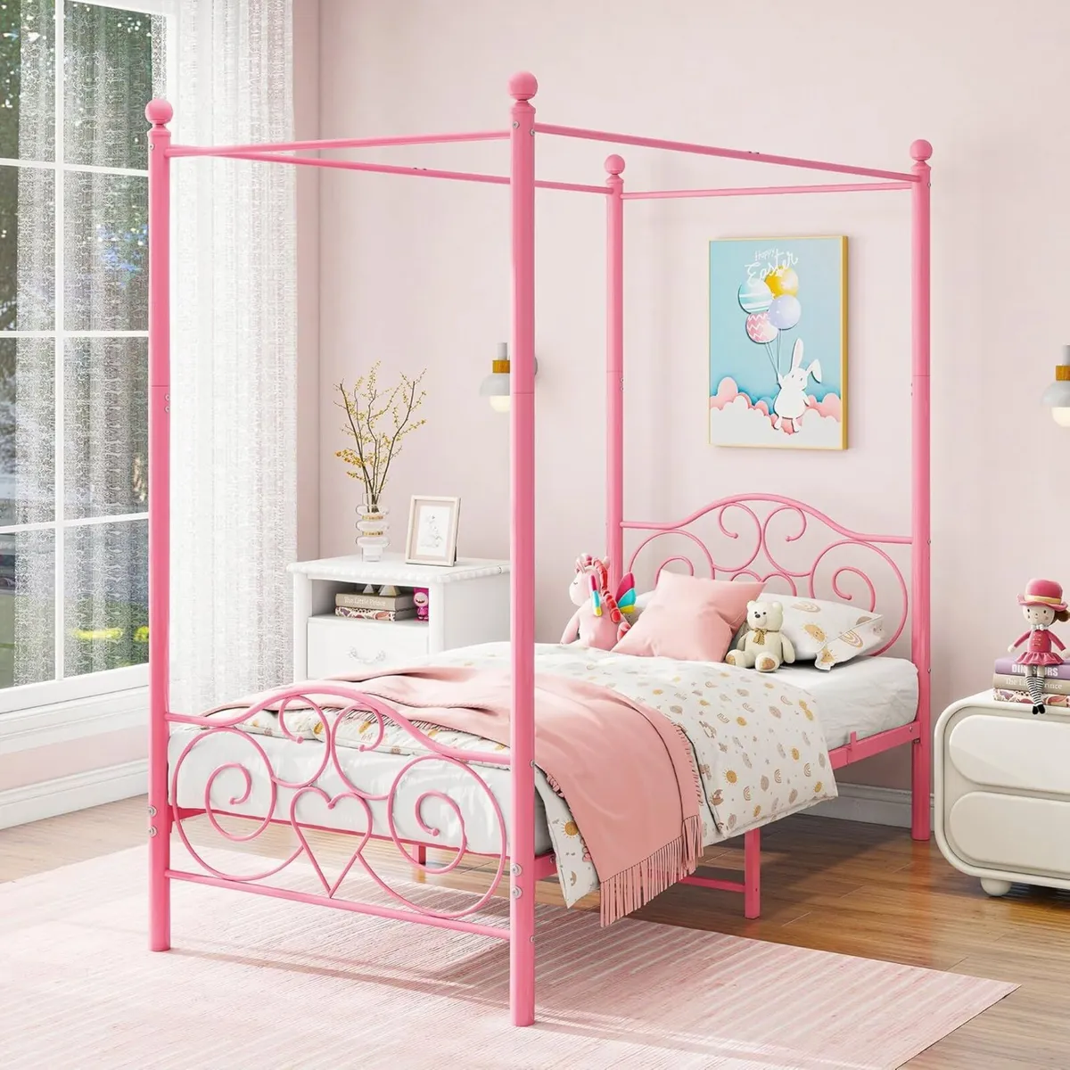 Single Canopy Bed Frame Platform 90x190cm Size - Image 3