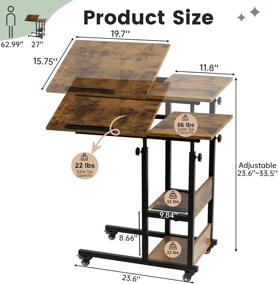 c shaped side table sofa with Charging Station - Image 2