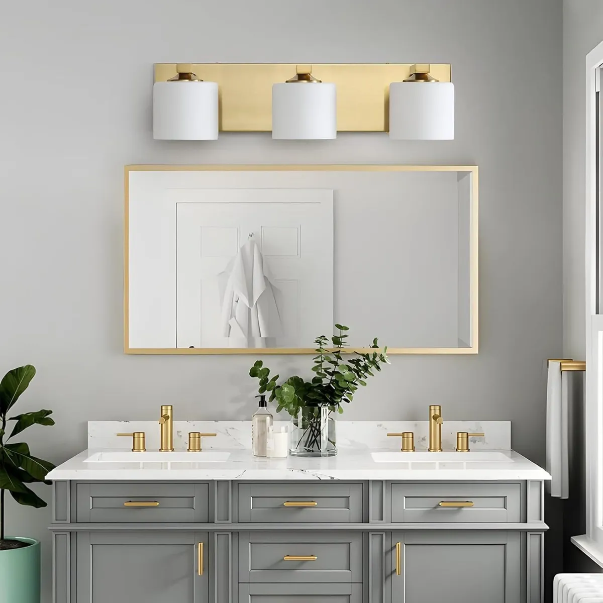 Bathroom Vanity Light 3-Light Matte Brass Fixture - Image 1