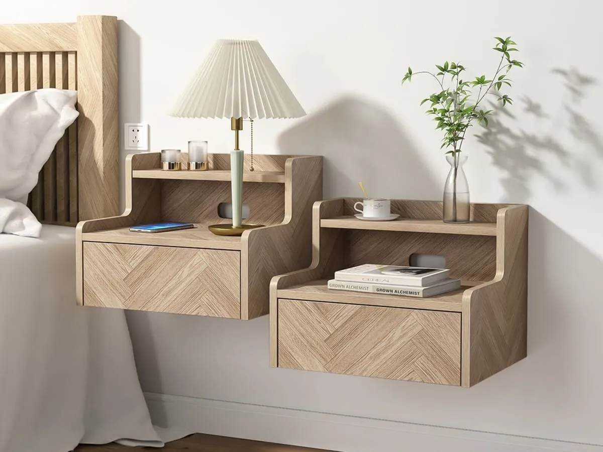 Floating Bedside Table Set of 2 Wall Mount - Image 1