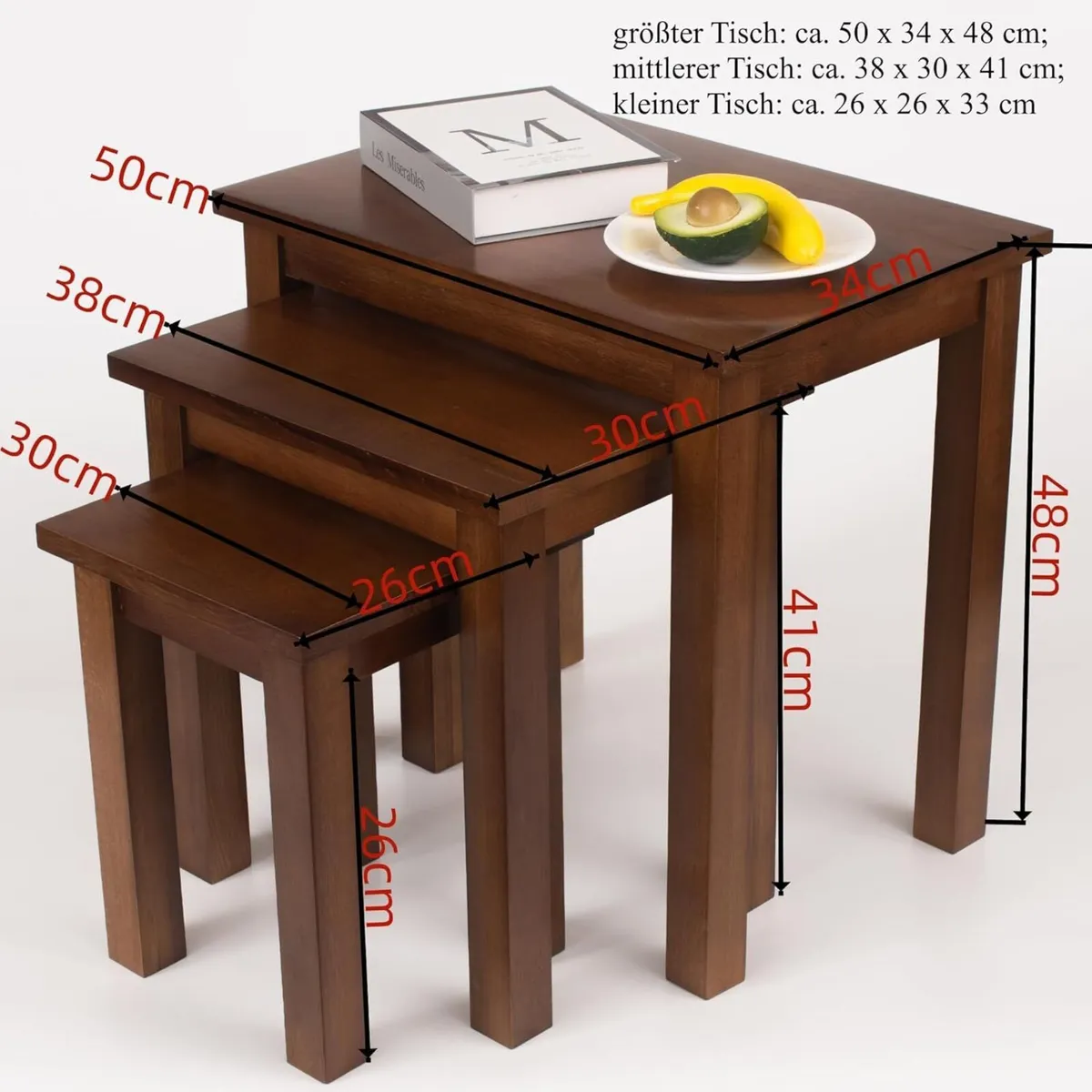 Oak 3 Nest of Tables in Light Solid Wooden Side - Image 2