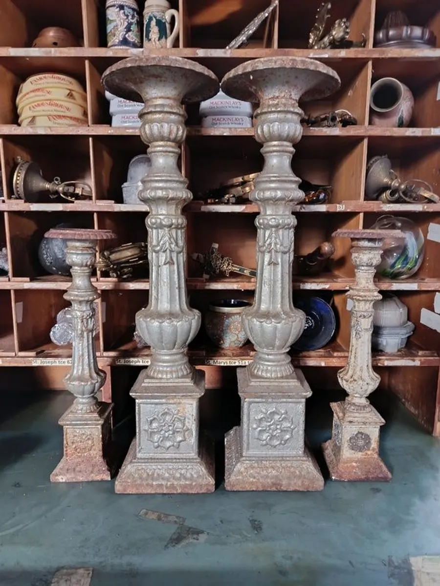 Large Romanesque Cast Iron Altar Column Candles - Image 1