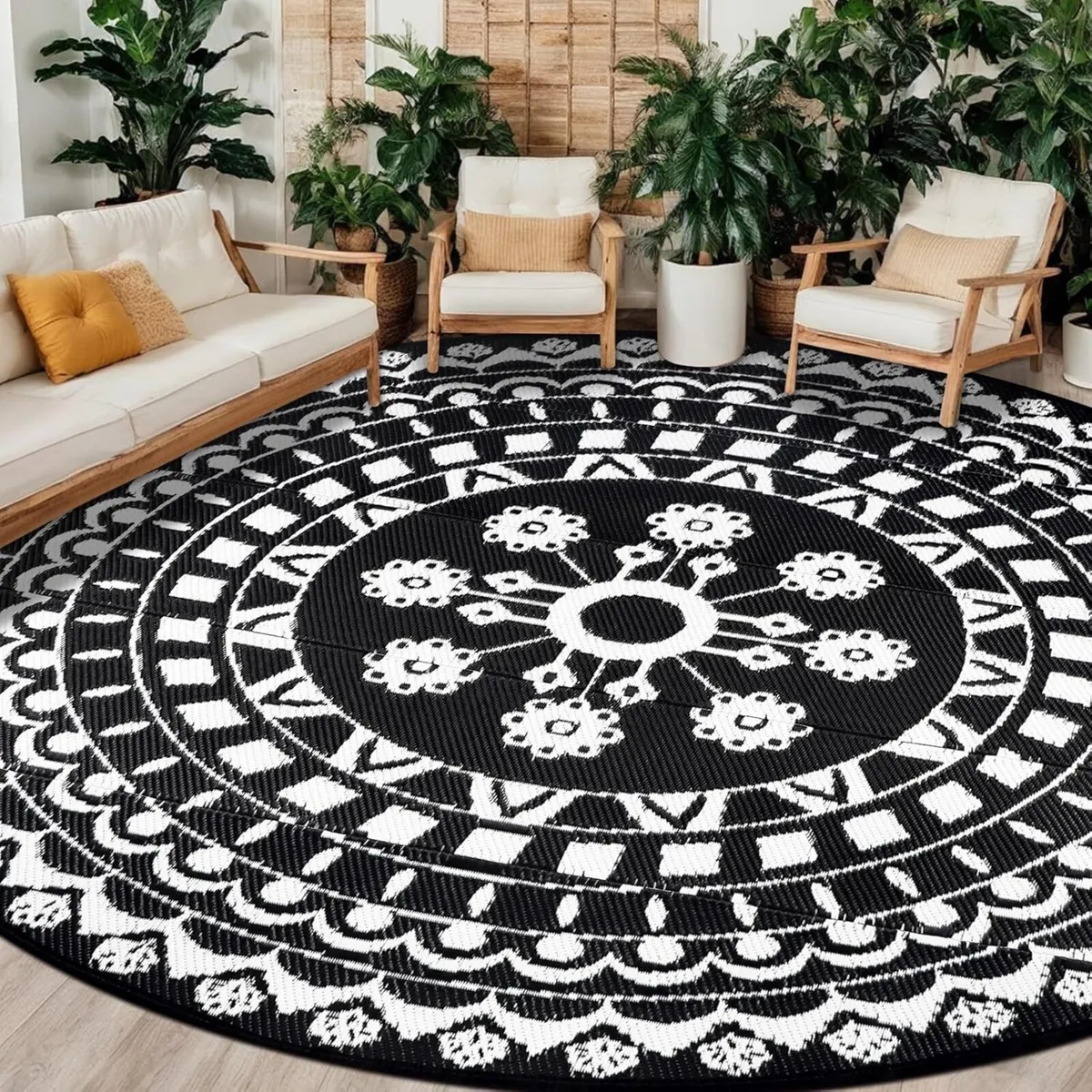 Boho Outdoor Rugs Round 300cm Waterproof Garden - Image 1