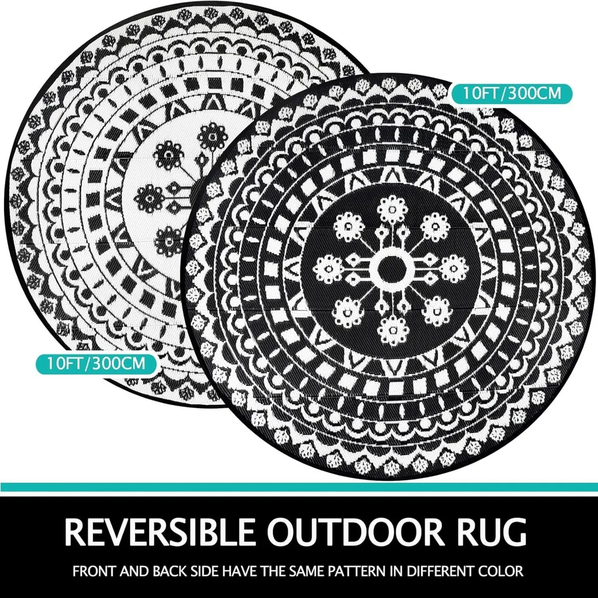 Boho Outdoor Rugs Round 300cm Waterproof Garden - Image 2