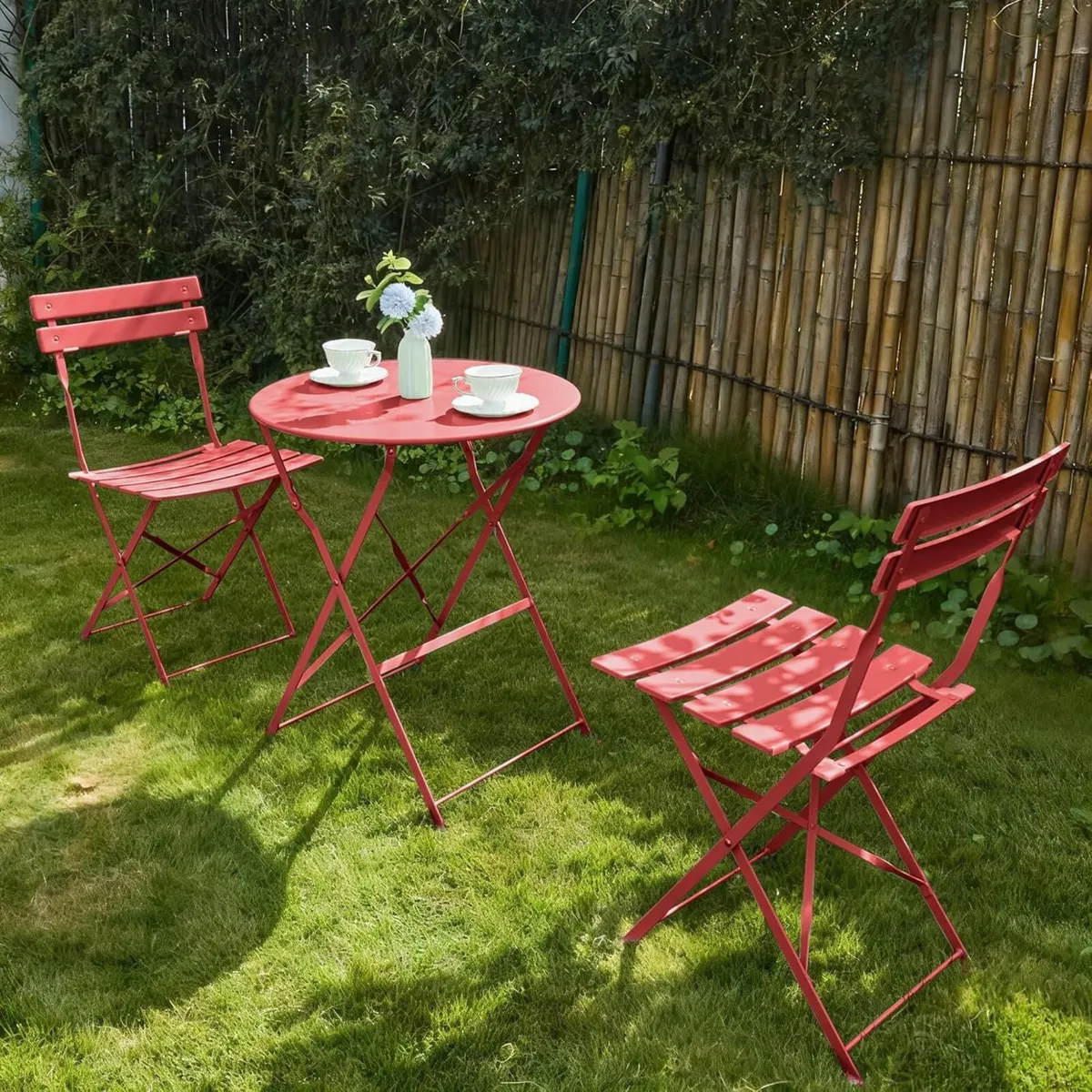 Folding Bistro Table and Chairs Set of 2 Balcony - Image 2