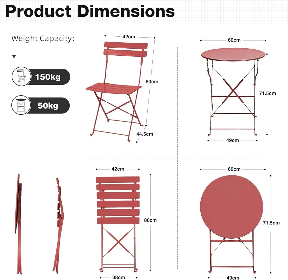 Folding Bistro Table and Chairs Set of 2 Balcony - Image 3