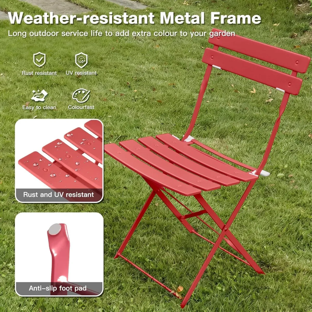 Folding Bistro Table and Chairs Set of 2 Balcony - Image 4