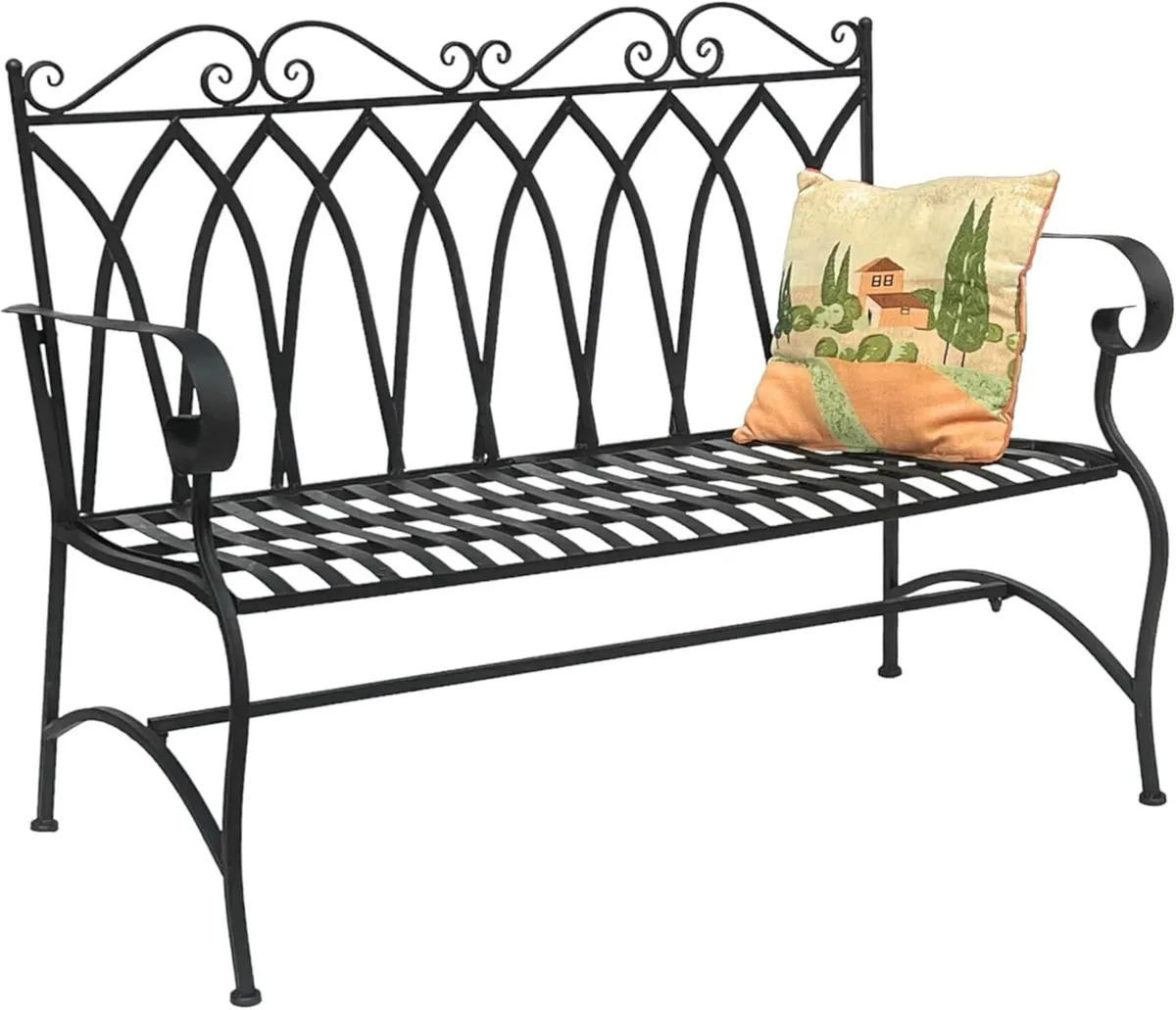 Garden Bench Metal 2 Seater Weatherproof Antique - Image 1
