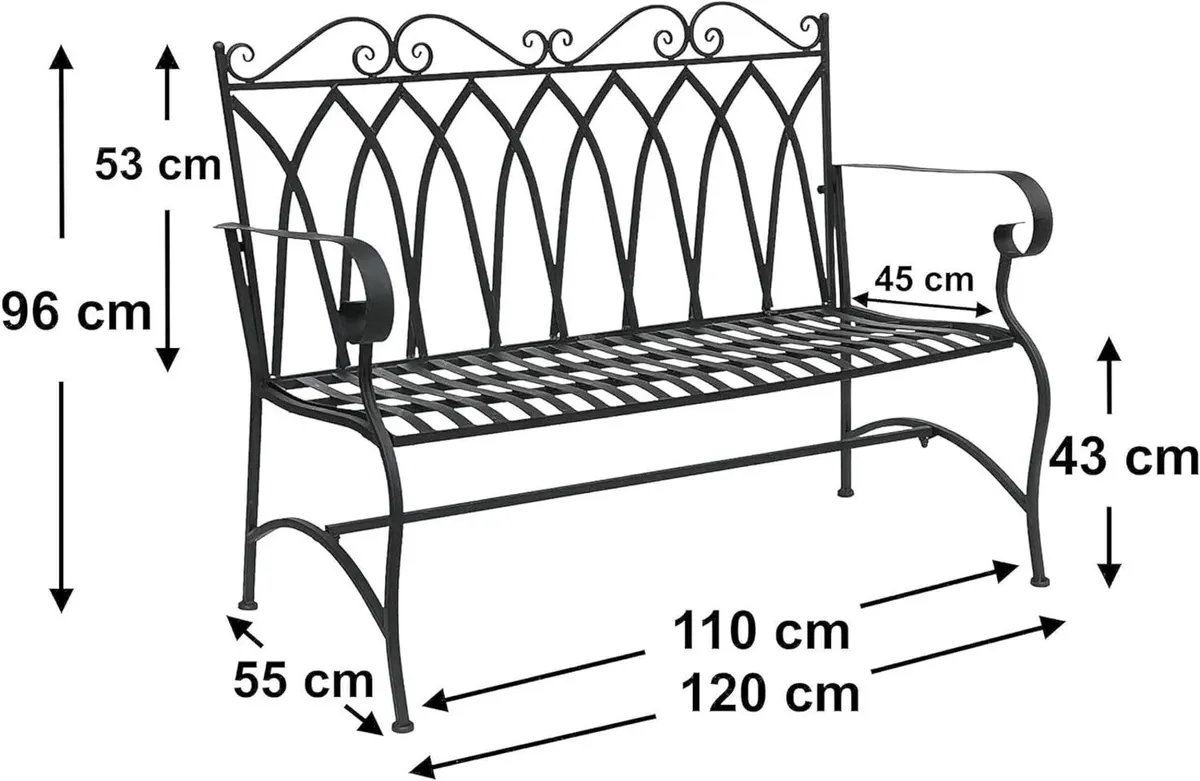 Garden Bench Metal 2 Seater Weatherproof Antique - Image 3