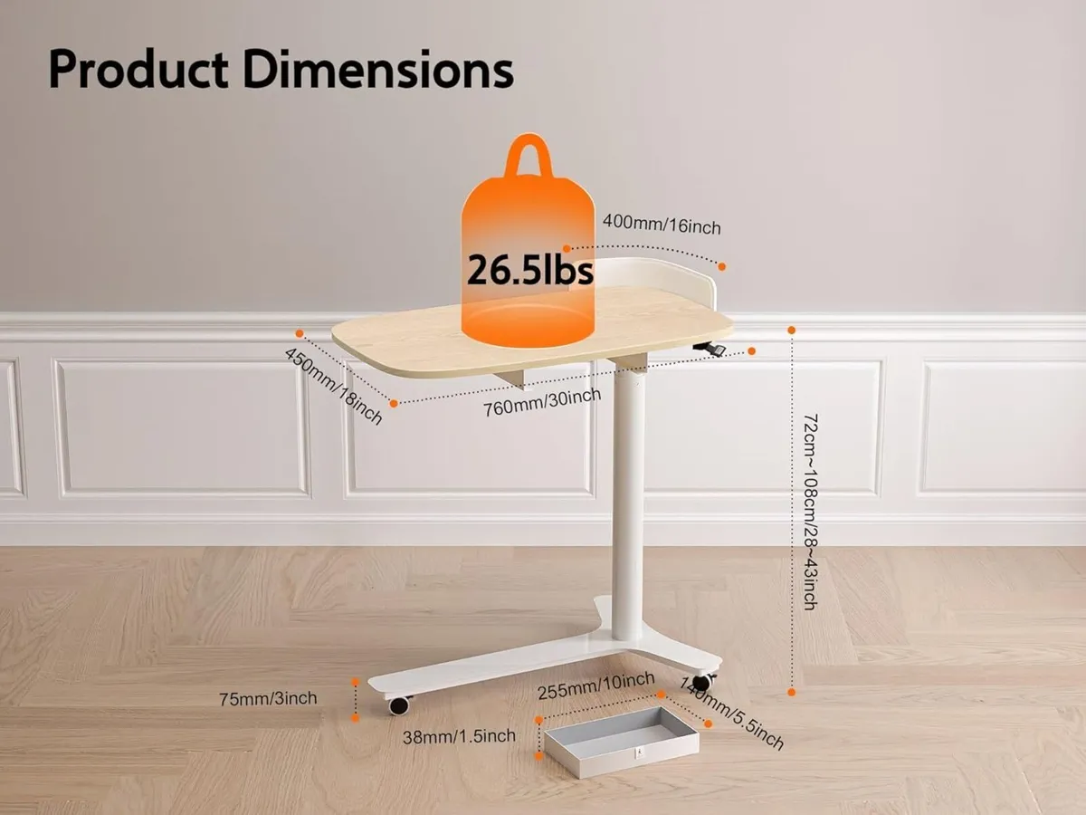 Mobile Standing Desk with 3 Rolling 75 x 45 cm - Image 2