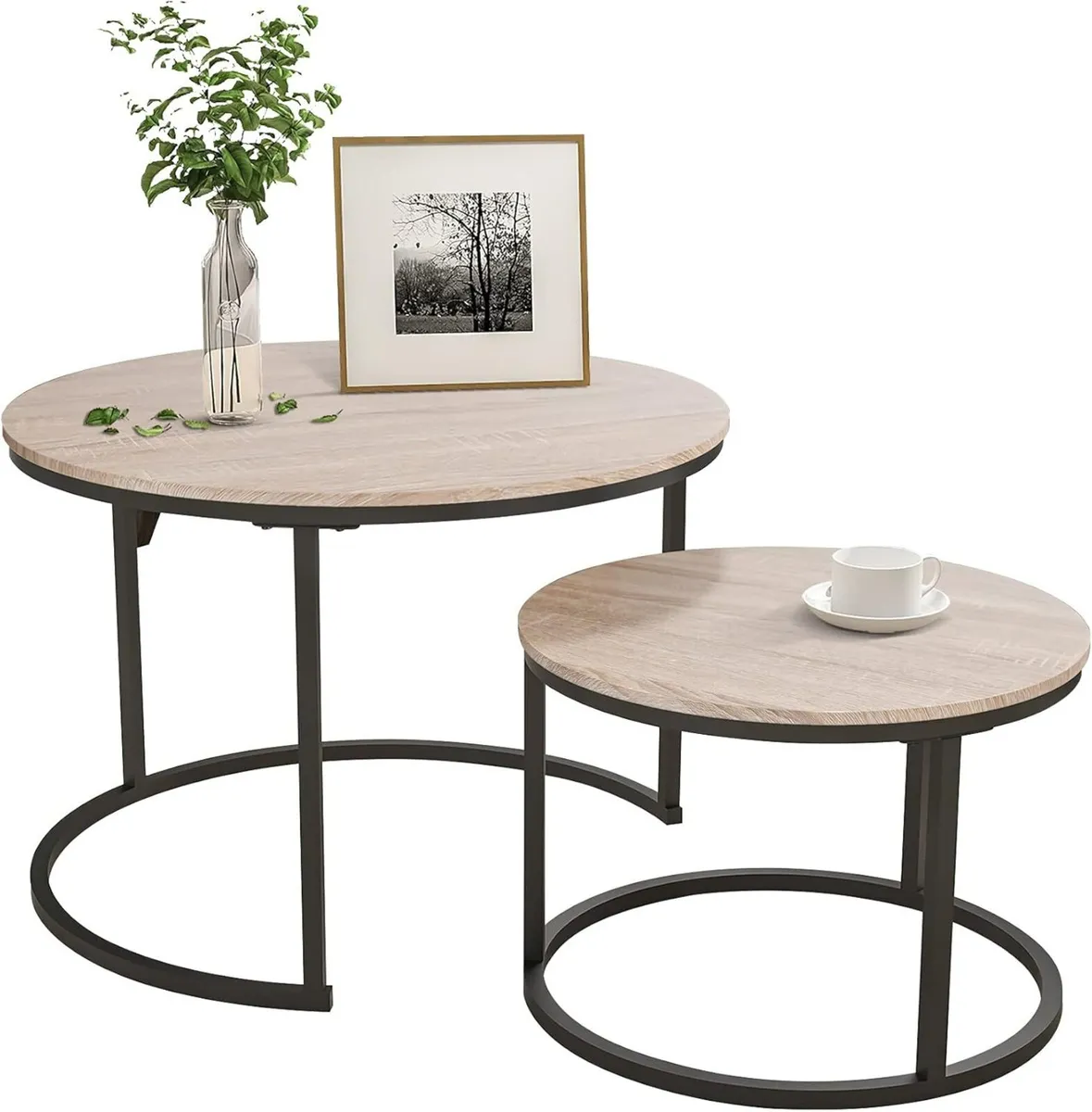 Black Round Coffee Table Set of 2 Side/End for - Image 1