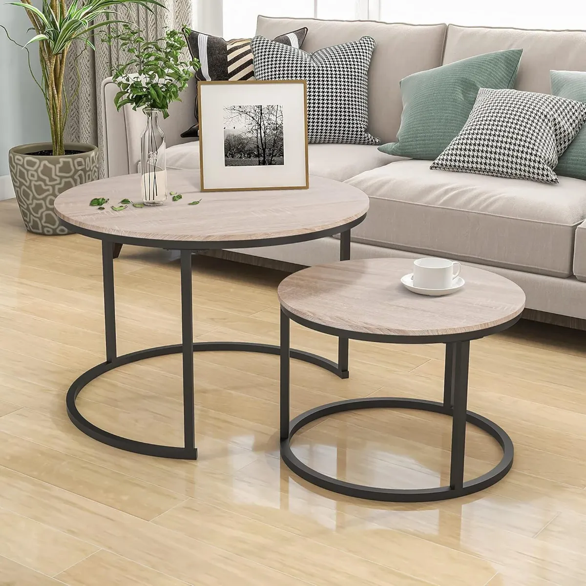 Black Round Coffee Table Set of 2 Side/End for - Image 4