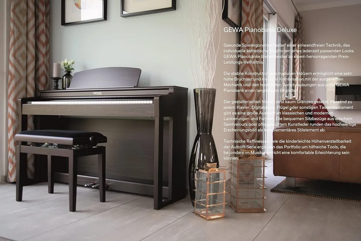 Piano Bench Deluxe Solid Wood Height Adjustable - Image 2