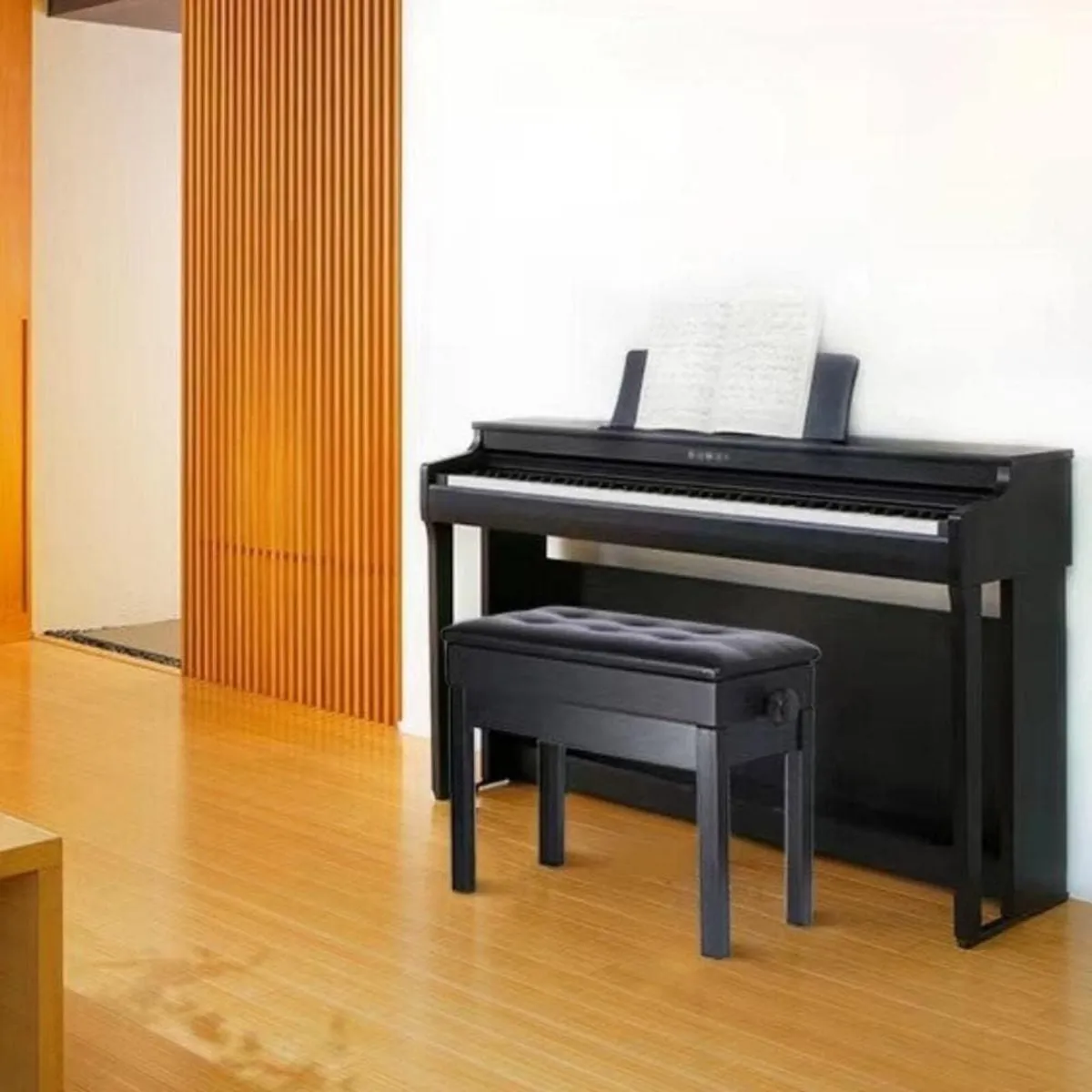 Piano Stool with Storage Adjustable Height Solid - Image 2