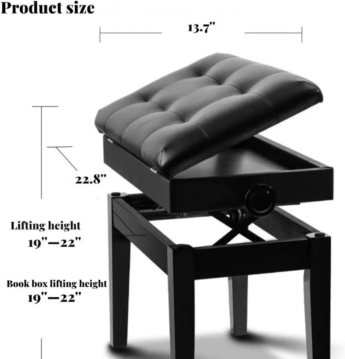 Piano Stool with Storage Adjustable Height Solid - Image 3