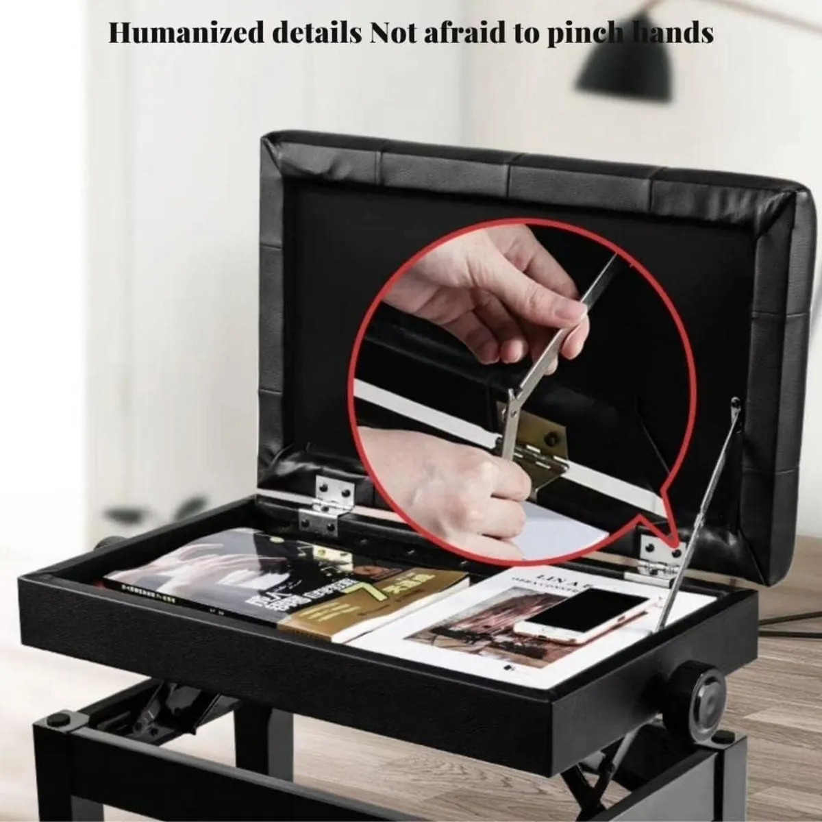 Piano Stool with Storage Adjustable Height Solid - Image 4