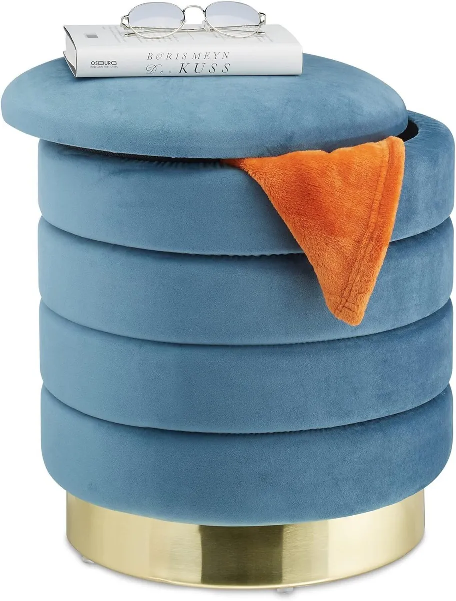 Velvet Ottoman with Storage Space Round Elegant - Image 1